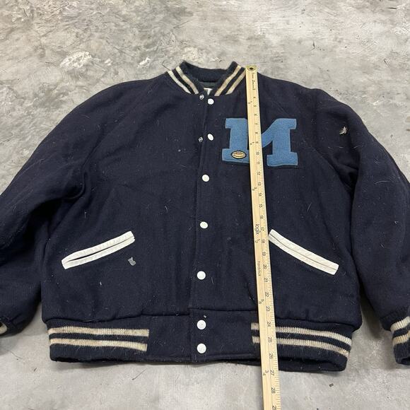 Vintage Trophy Jackets Size 48 Blue Letterman's Varisty Jacket "M" Football USA - Picture 2 of 7